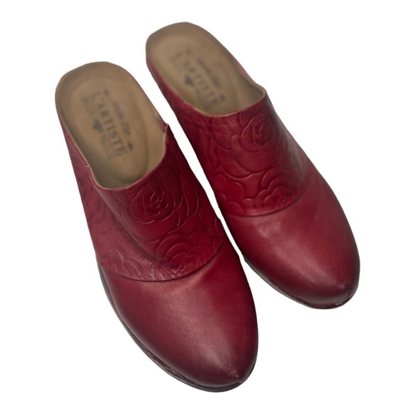 Spring Step L’Artiste Bande Women’s Red Leather Embossed Heeled Mules - Picture 9 of 10